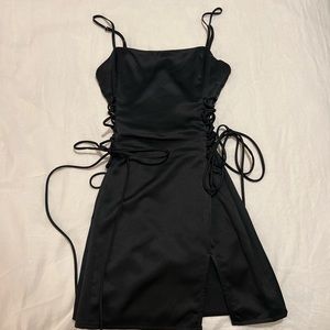 Isabelles Cabinet Side Tie Black Mini Dress